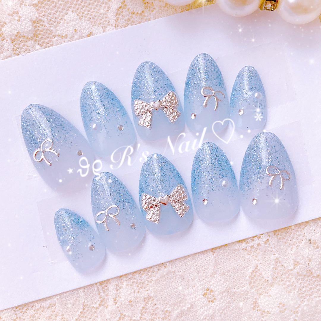 ネイルチップ ラメグラ ちゅるん フレンチガーリー ワンホン 量産型