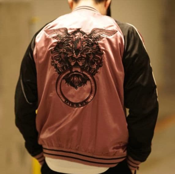 DIESEL リバーシブル スカジャン ウルフ/ライオン刺繍 黒×ピンク Y2K