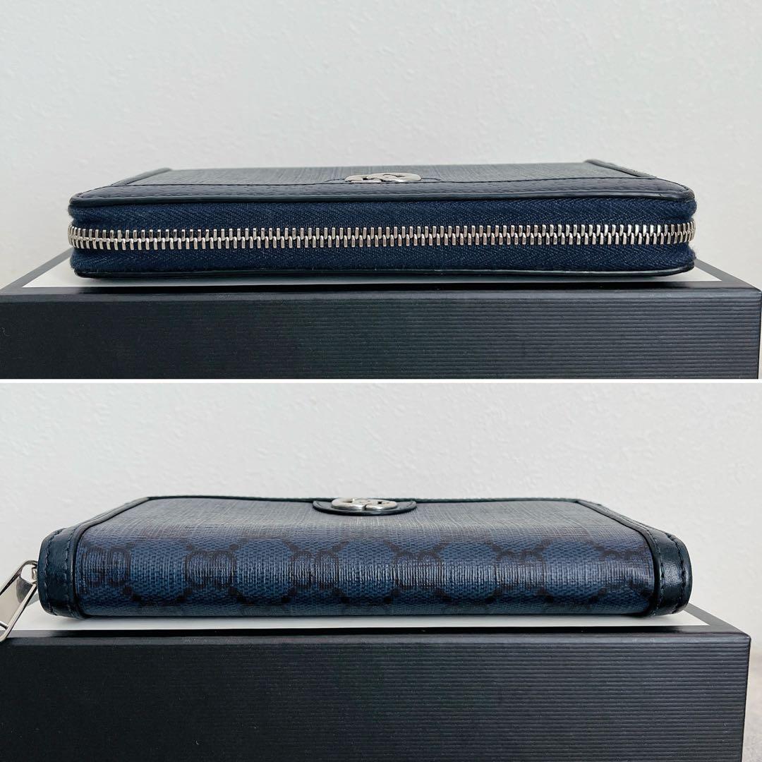 極美品✨GUCCI シマ インターロッキング ラウンドジップ PVC ネイビー