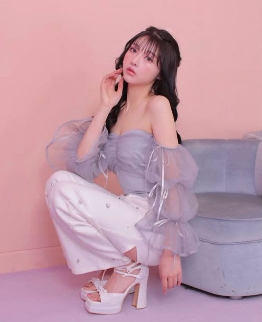 Mmeeme エムミーエメ キャンディースリーブチュールトップス ブルー