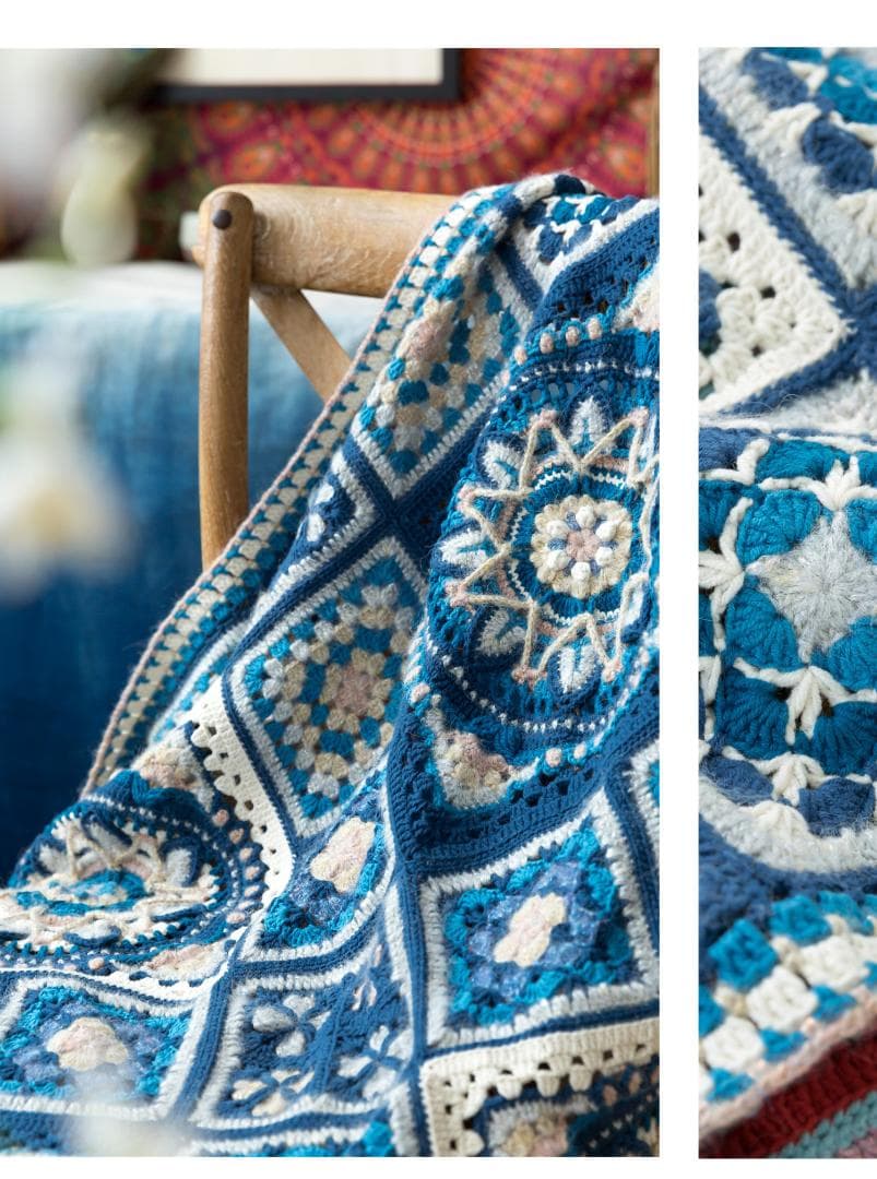 かぎ針編み 藍染 グラニースクエア マルチカバー ひざかけ こたつ