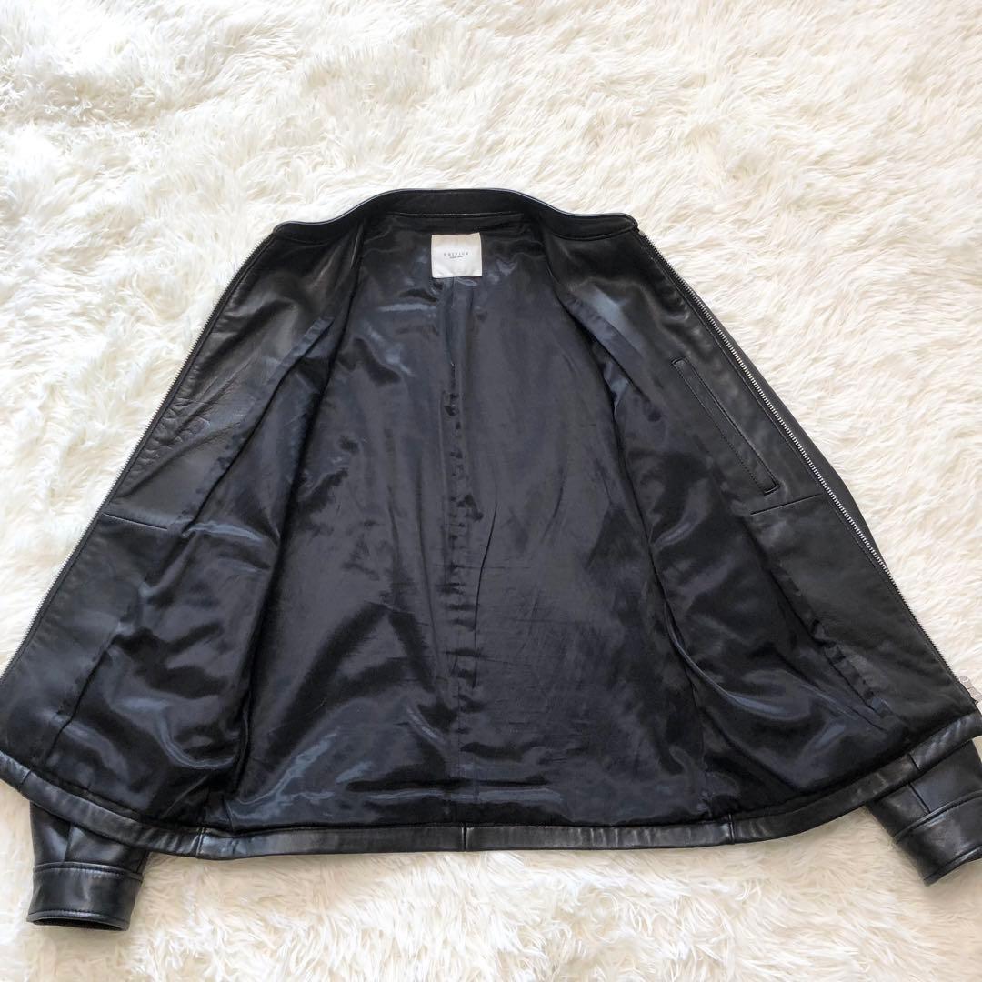 エディフィス ラムレザー シングル ライダースジャケット 黒 羊革