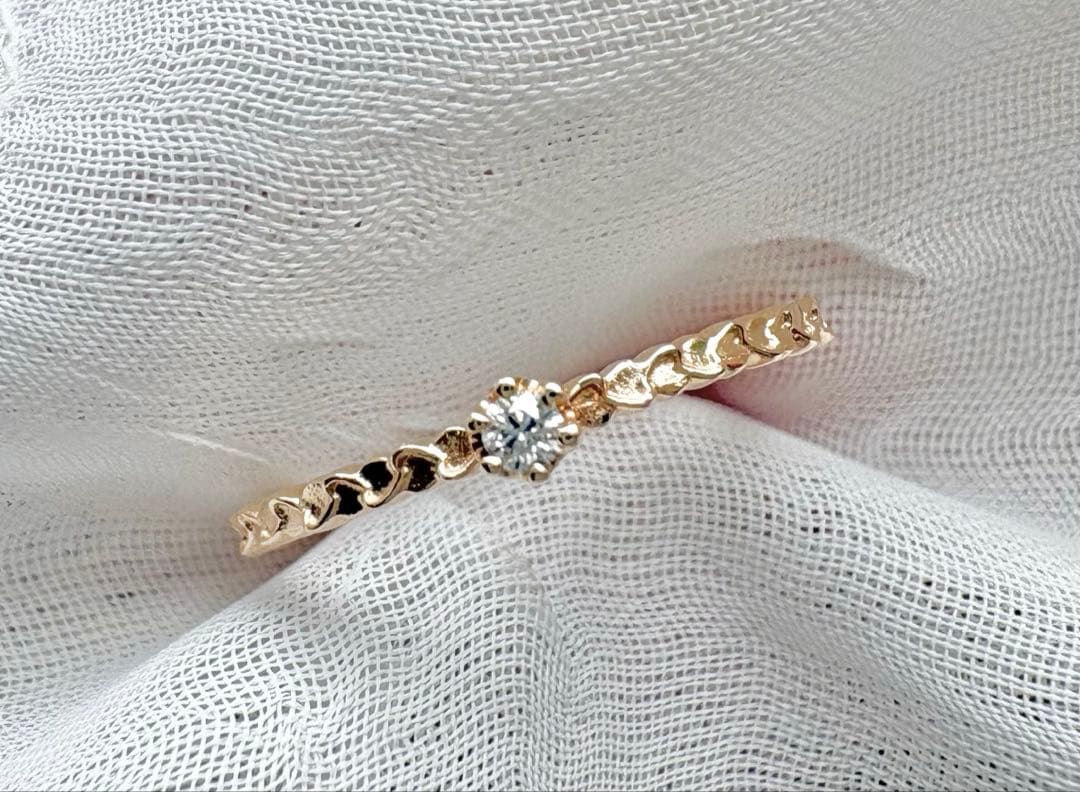 agete k10 7号 ハートが連なる一粒ダイヤリング❤︎ 指輪 リング