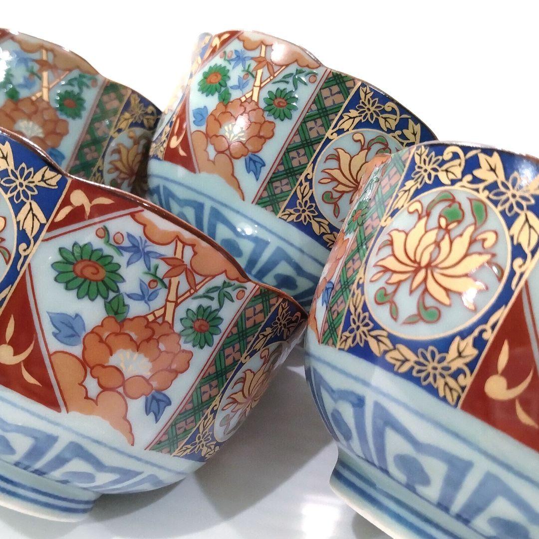 有田焼 古伊万里 金彩 金襴手 色錦 色絵 小鉢 深鉢 和食器 輪花皿 5客