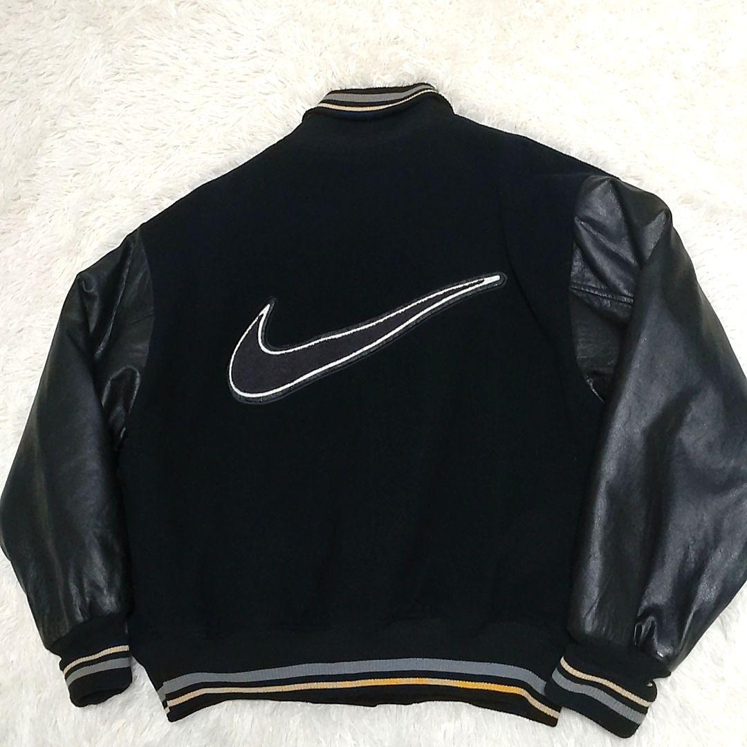 希少】90s NIKE 袖レザー スタジャン BIG SWOOSH ブラック - メルカリ