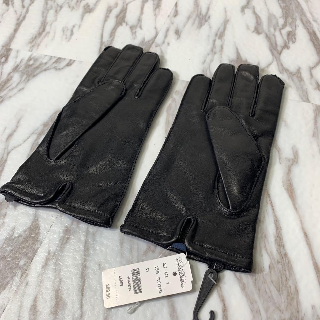 Brooks Brothers \"346\" レザーグローブ カシミア ブラック