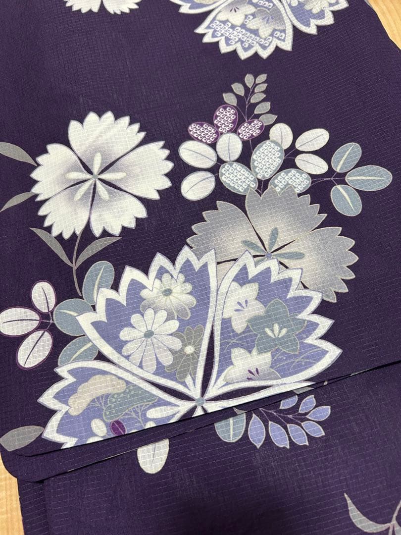 きもの道楽 花柄 浴衣 紫 洗える ふりふ 撫子 萩