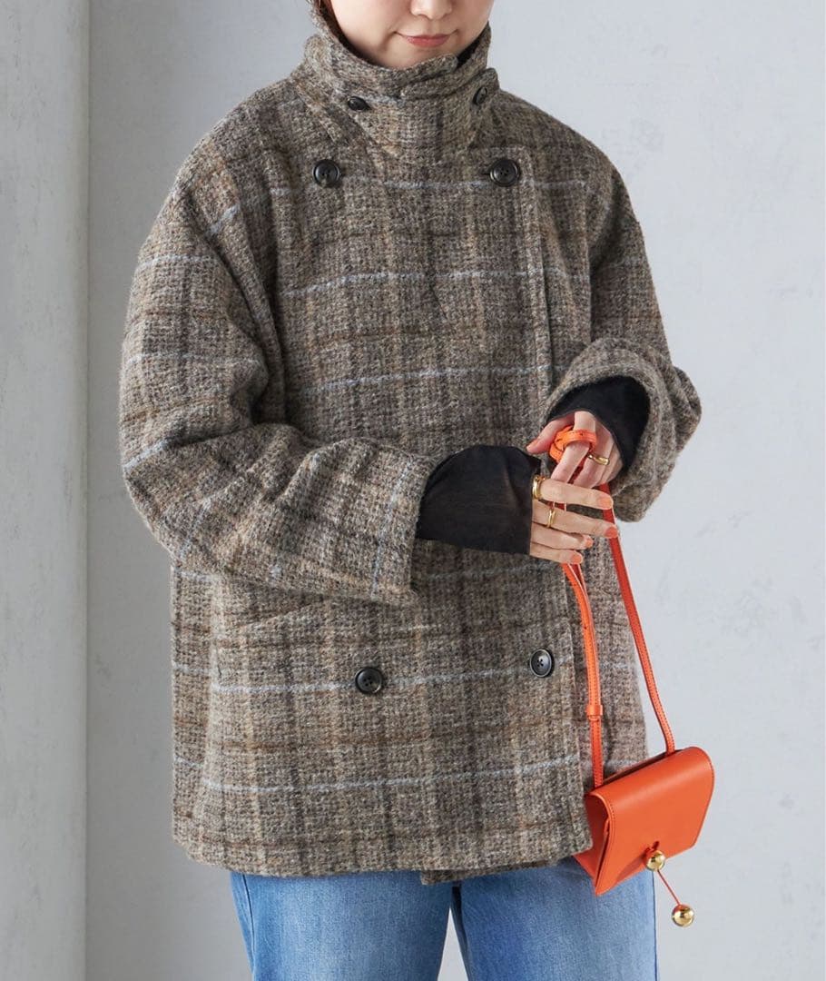 本日限定セール SHIPS スライバーチェックショートPコート 38 - メルカリ