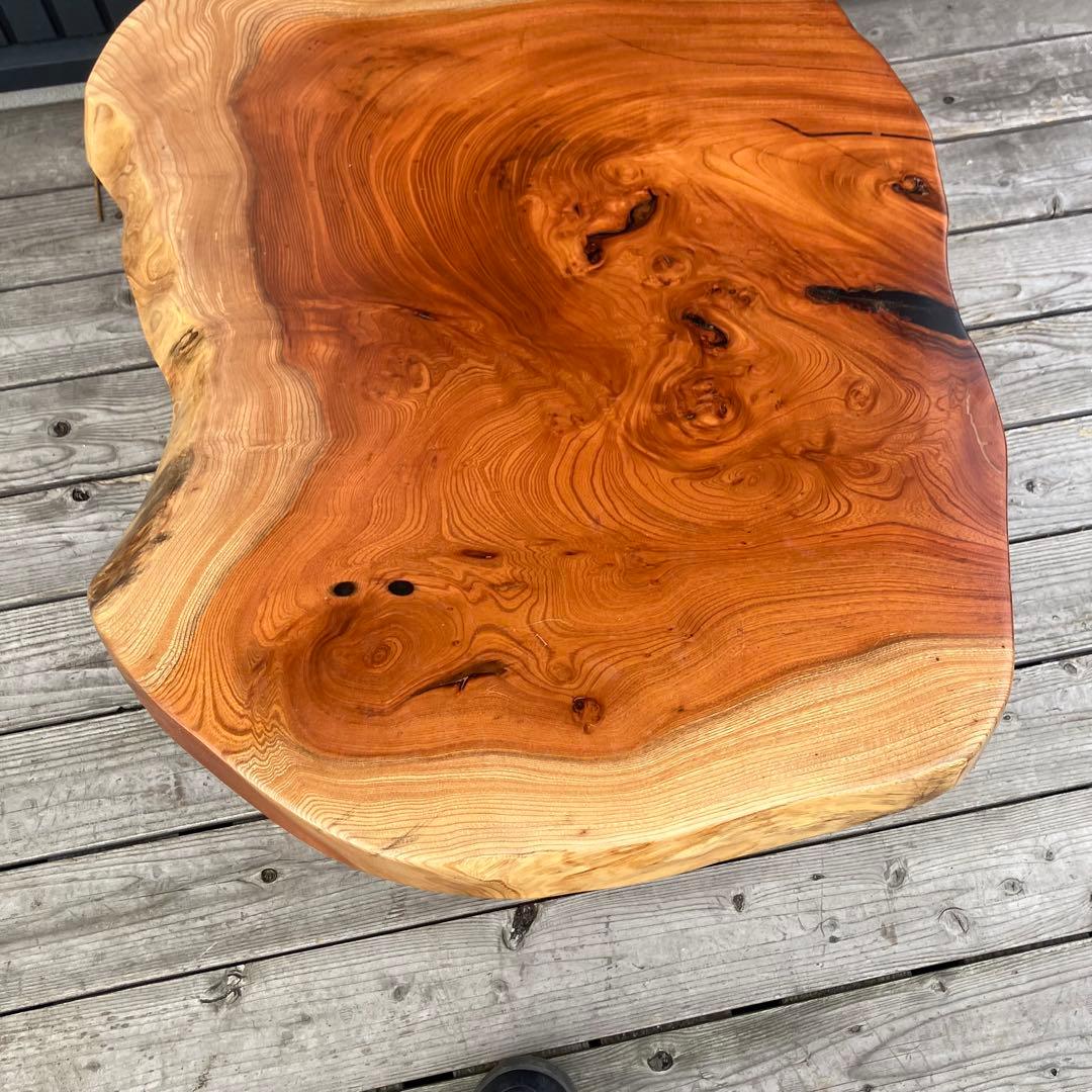 昭和レトロ 深谷木工 木製 天然木 欅材 一枚板 脚付き 座卓 センター