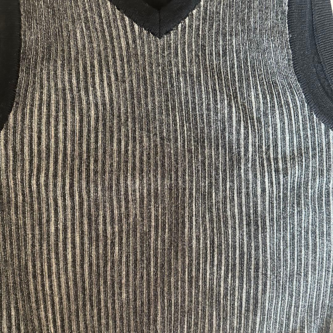 SISSY 山本寛斎 メンズニットベスト チョッキ M Vネック ストライプ