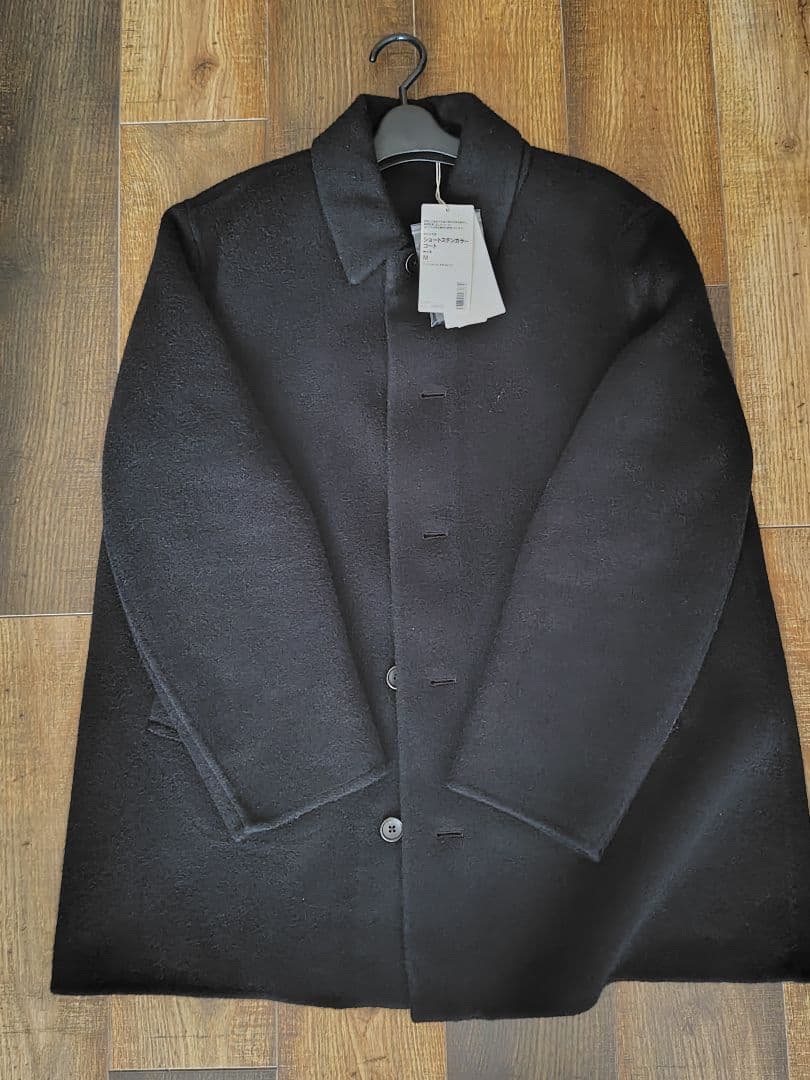 新品 Muji Labo カシミヤ混ショートステンカラーコート ブラック M
