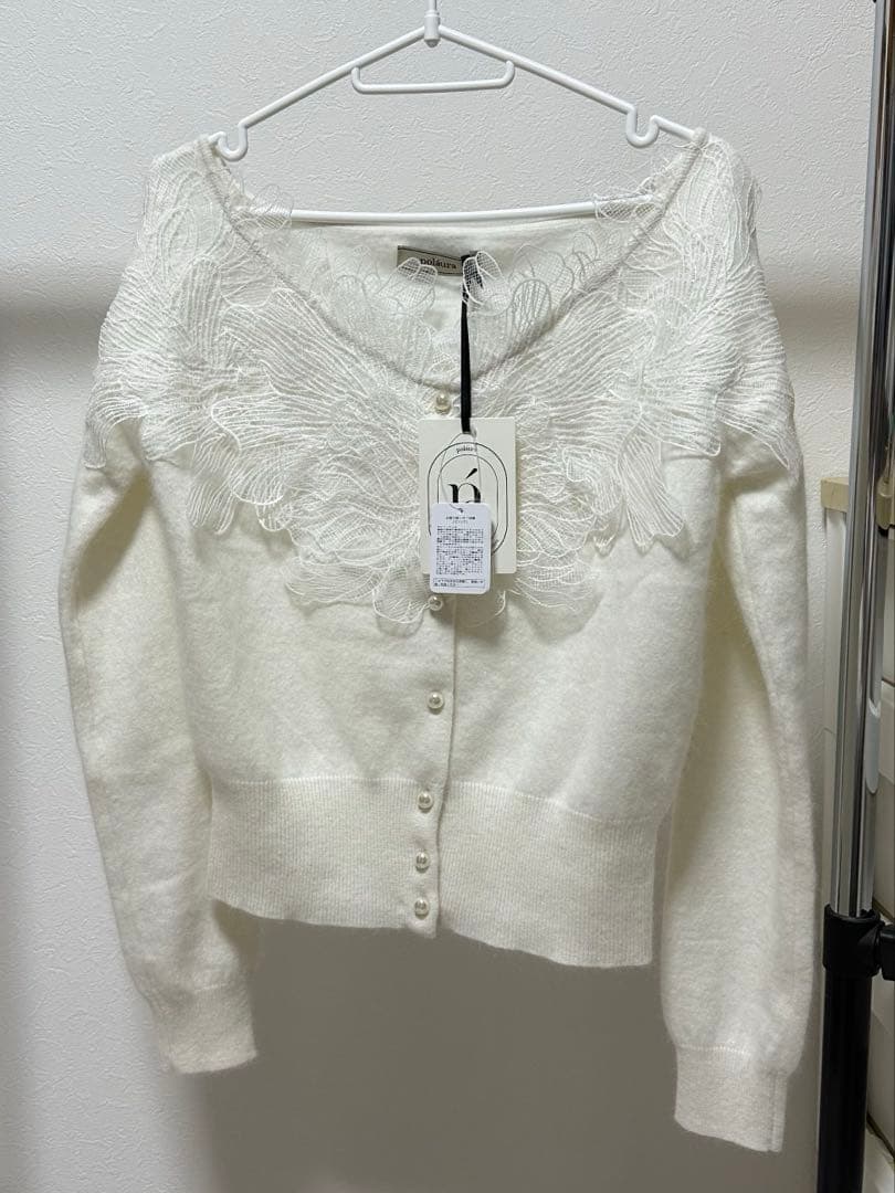 新品未使用タグ付き】polaura レースフリルカーディガン オフホワイト