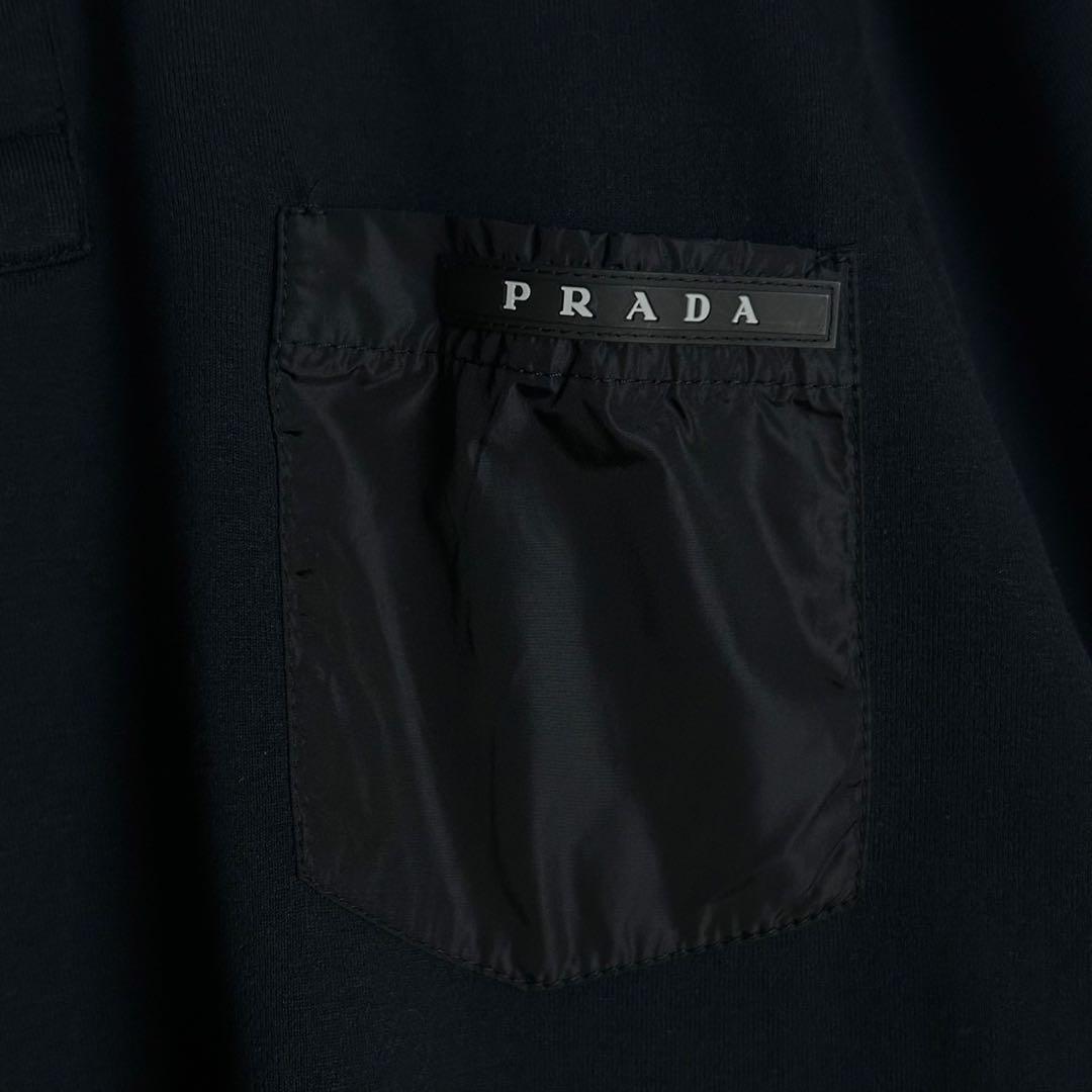 5996【人気ブラック】プラダ‪☆ラバーロゴ入り長袖ポロシャツ ナイロン‬