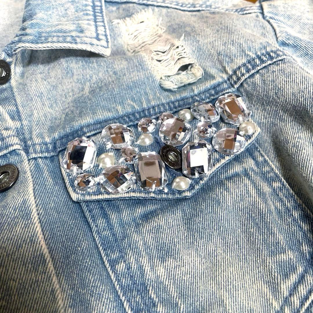 y2k 姫カジ 平成ギャル ビジュー デニムジャケット Gジャン リズリサ系