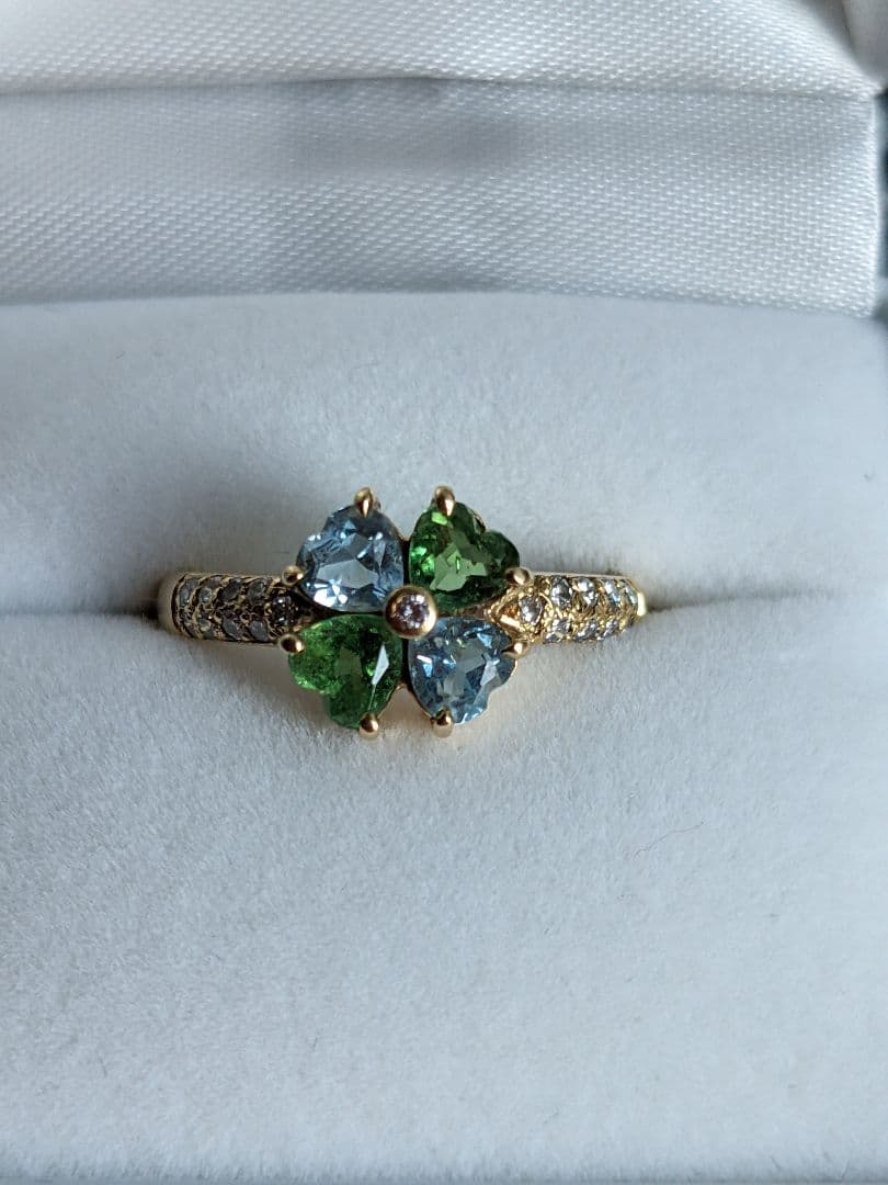 Ｋ18 ペリドット&ブルートパーズリング　12号 ロンドンブルートパーズ K18/PTリング・セラムL