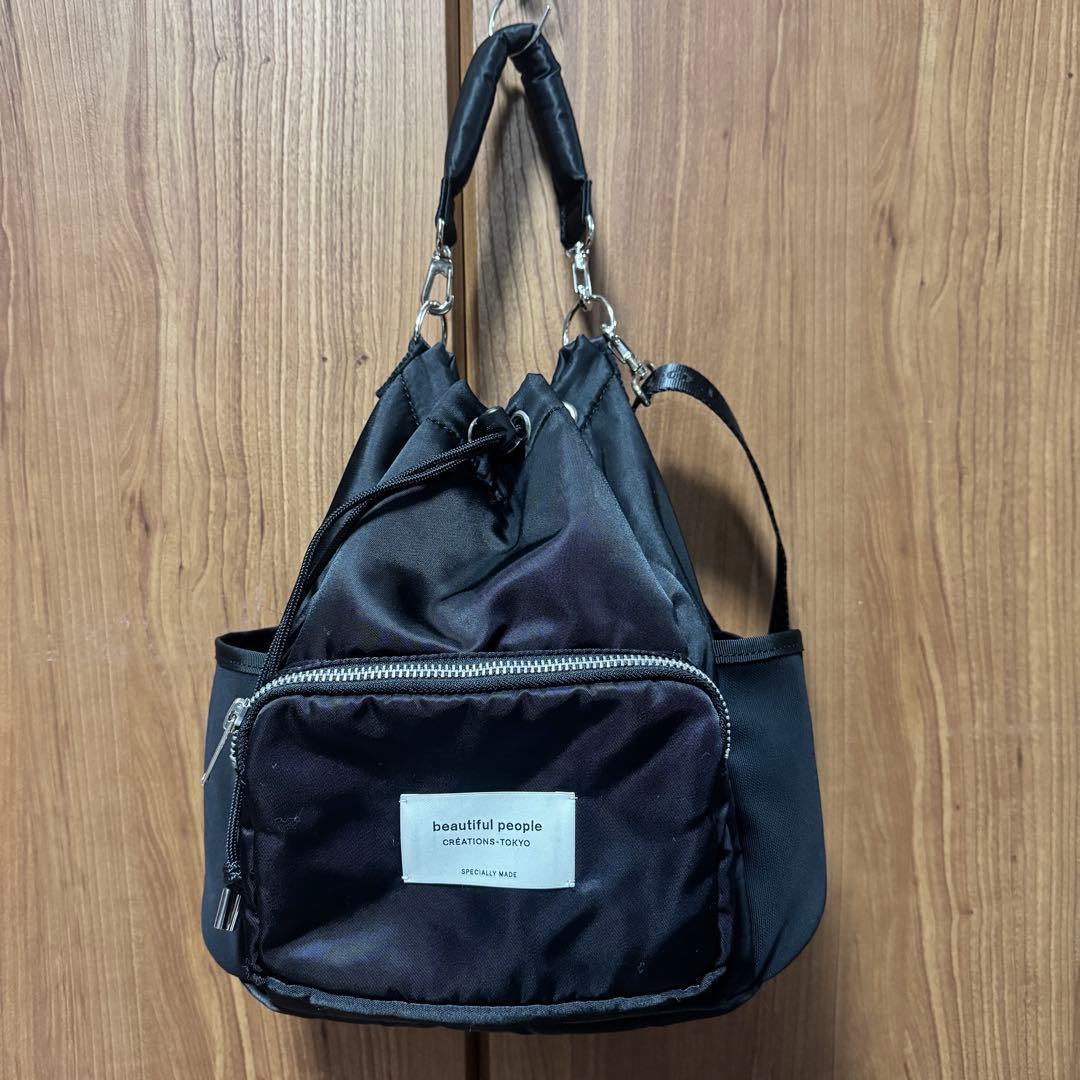 ハンドバッグ ビューティフルピープル beautiful people 巾着　黒 beautiful people（ビューティフルピープル）の「【beautiful people