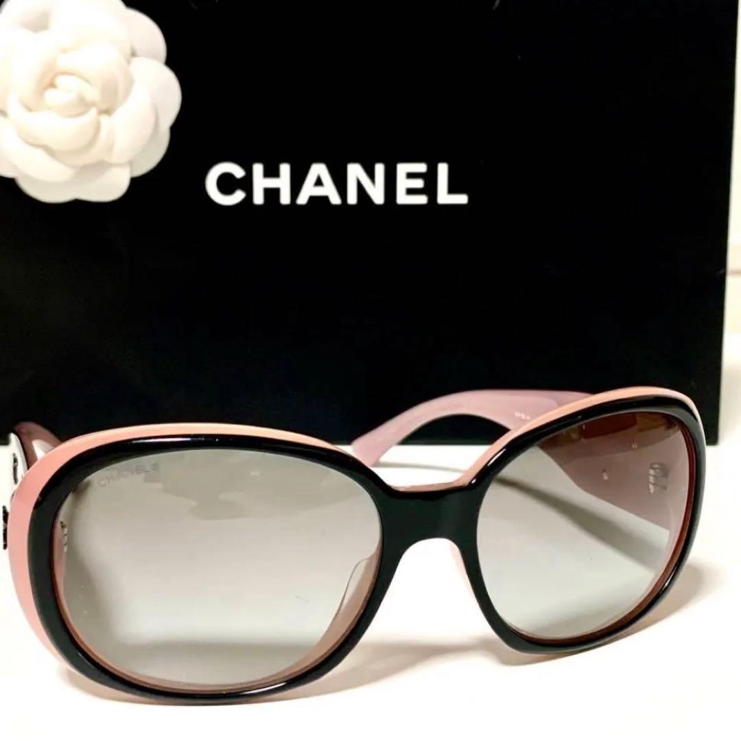 美品 CHANEL サングラス カメリア ココ ピンク×ブラック 未使用に近い