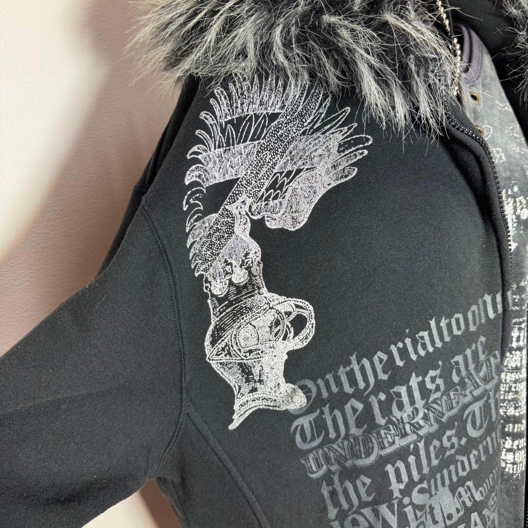 00s archive 4L ファー フード ジップパーカー Y2K 黒 平成 - メルカリ