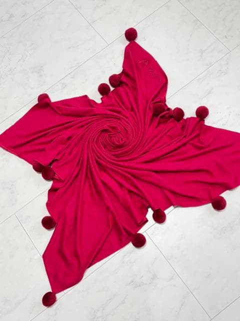 新品未使用☆レオナール ウール＆シルク 大判スクエアストール 赤紫