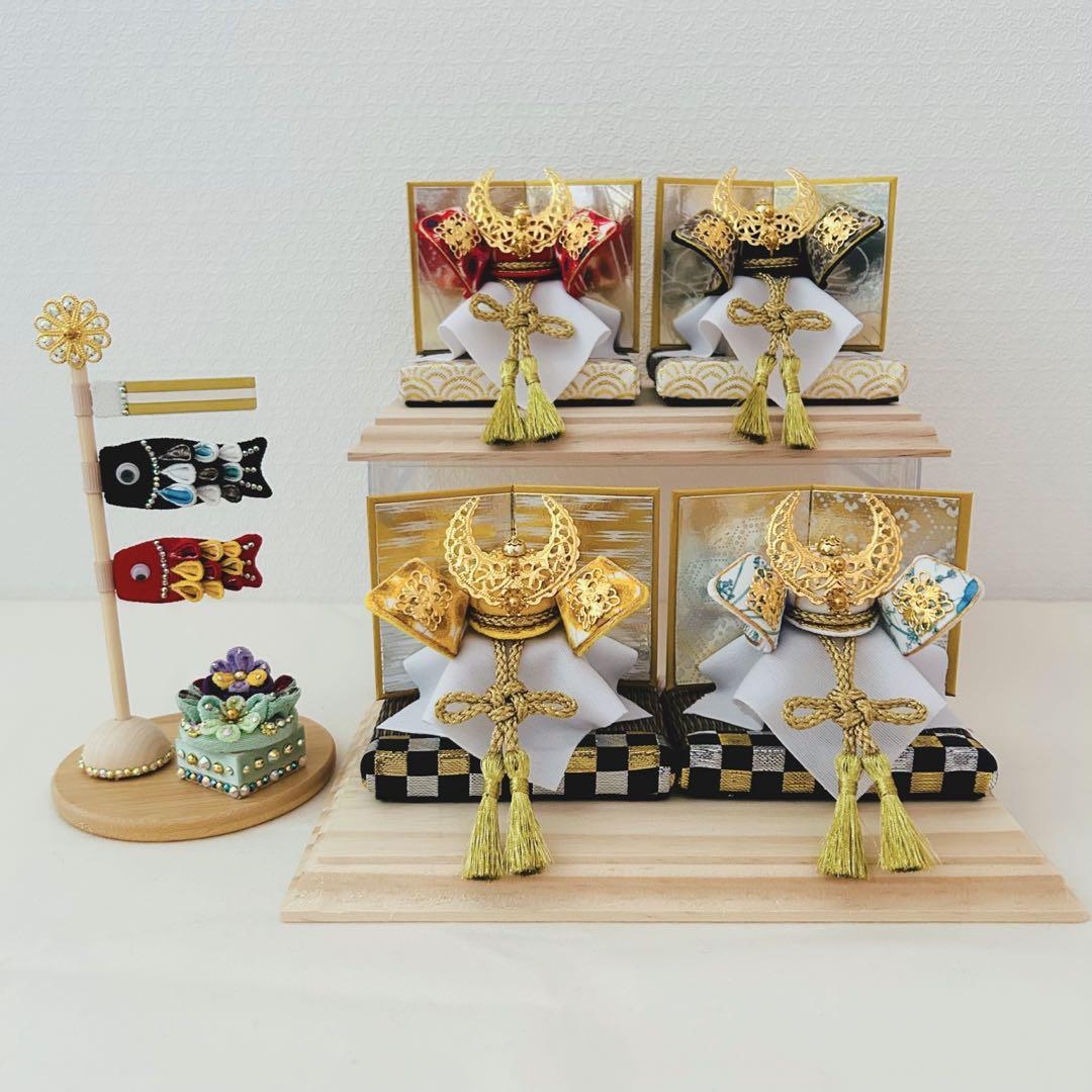 兜　五月人形　鯉のぼり　おしゃれ兜　リバティ　ハンドメイド　つまみ細工　可愛い つまみ細工 こいのぼり こどもの日 五月人形 兜 端午の節句 五月人形