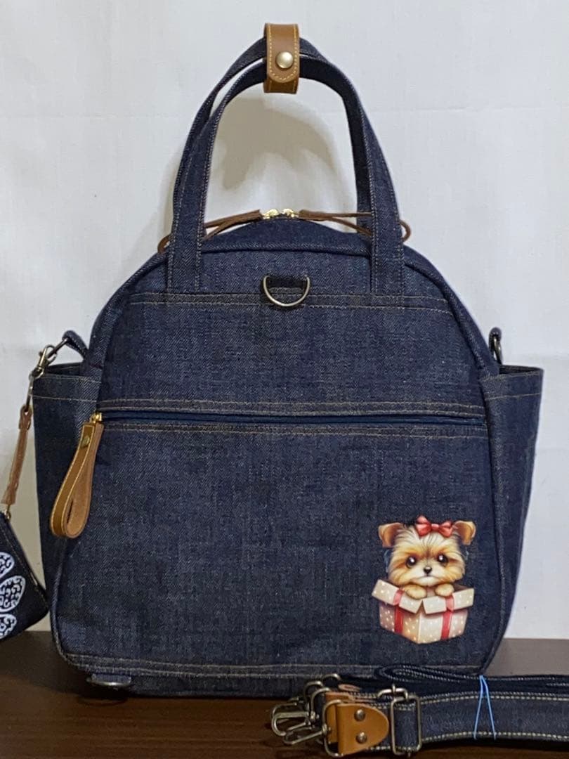 ハンドメイド☆岡山デニムヨークシャテリア☆4wayボストンバッグ