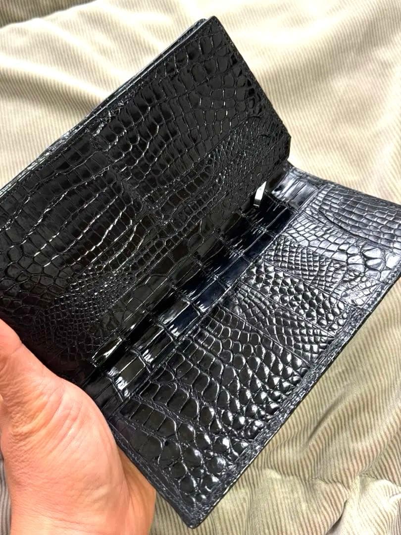 最高級！JRA認定！ クロコダイル ポロサス ブラック 小銭入れ付き 長