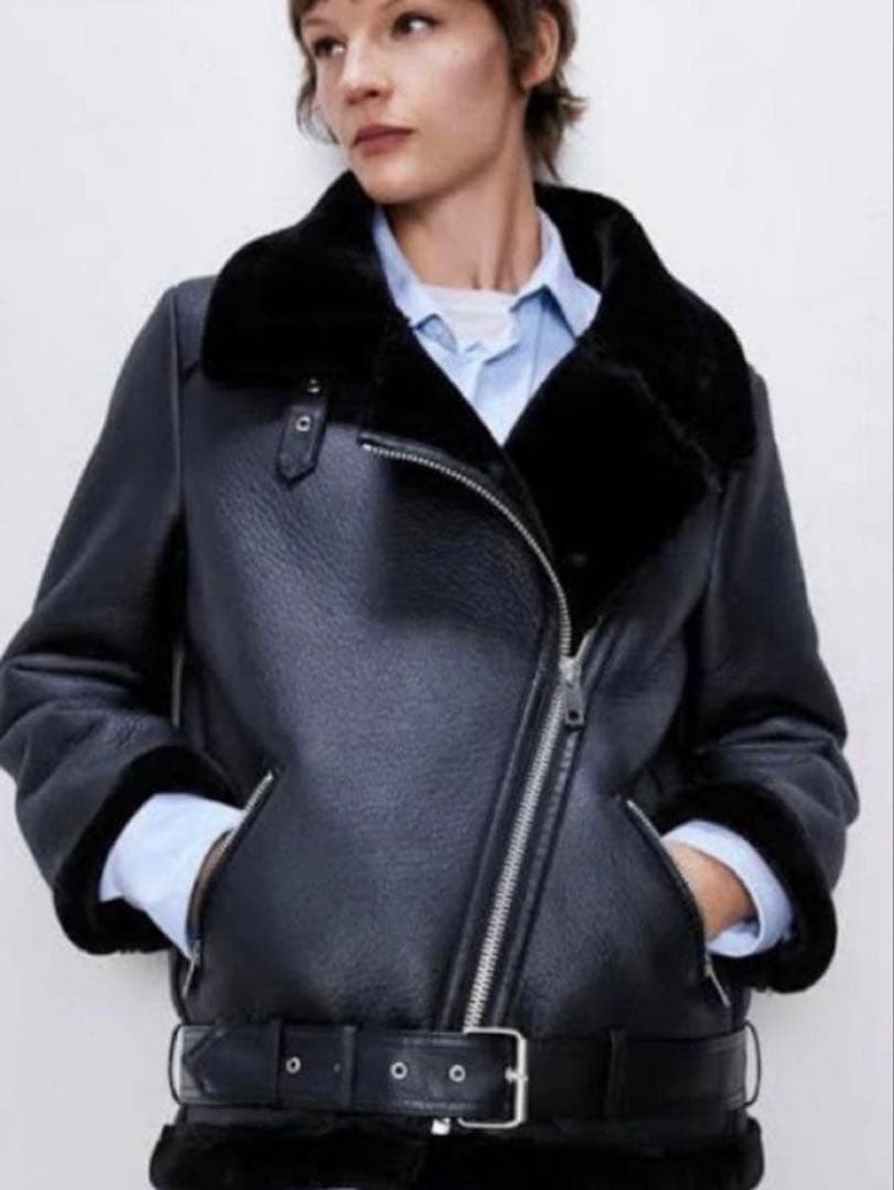 ZARA♡ブラックレザーライダースジャケット ☆ZARAザラ☆本革 レザー ライダース ジャケット (ZARA/レザー