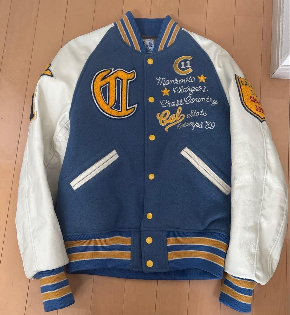 WHITESVILLEホワイツビル スタジャン 袖レザー 刺繍 ワッペン ブルー