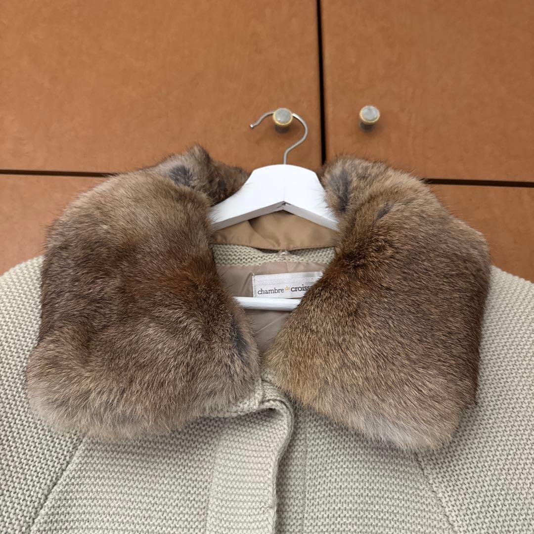 ファー付きベージュニットポンチョ - メルカリ