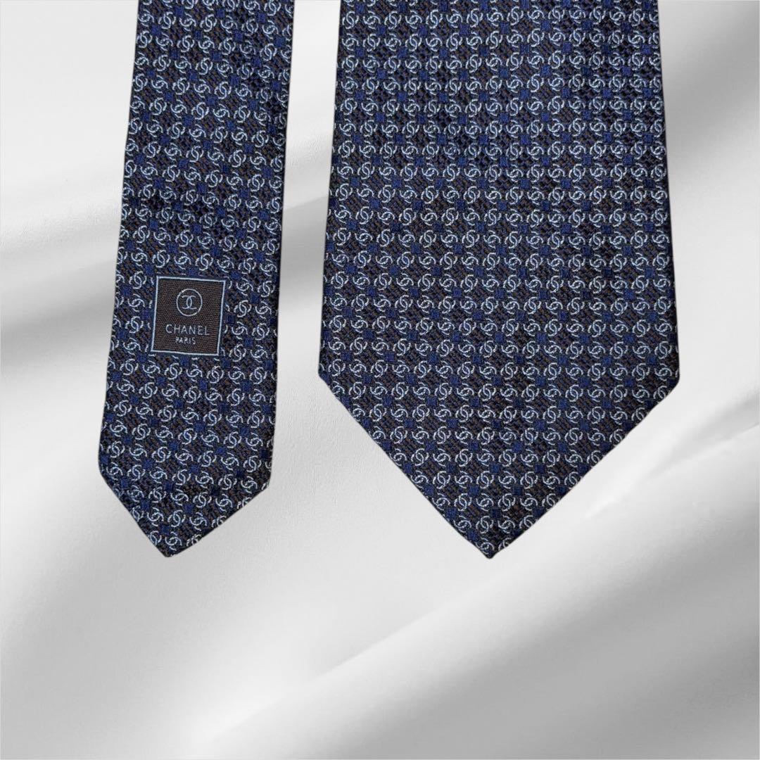 超美品】シャネル ロゴ総柄 ココマーク チェック調 ネイビー ホワイト