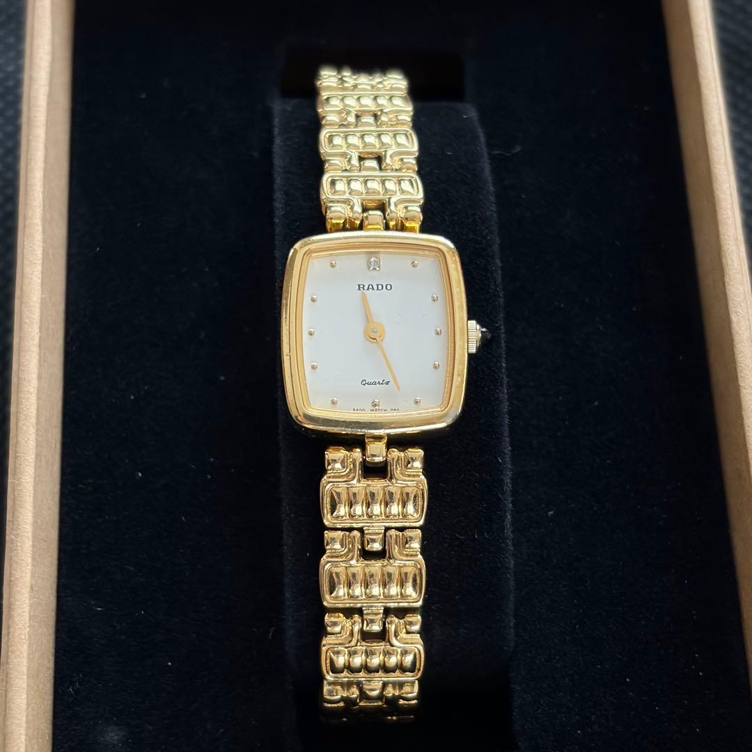 稼働品・電池新品】 RADOクォーツ腕時計 ゴールドリンクベルト ダイヤ