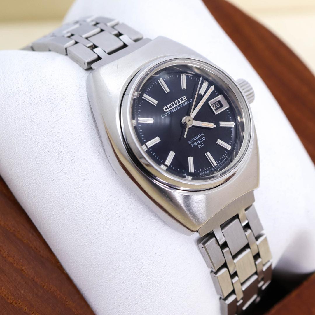 稼働 CITIZEN コスモスターV2 腕時計 自動巻き レディース 1161 シチズン 未使用 コスモスターV2 自動巻き レディース 21石 ブルー