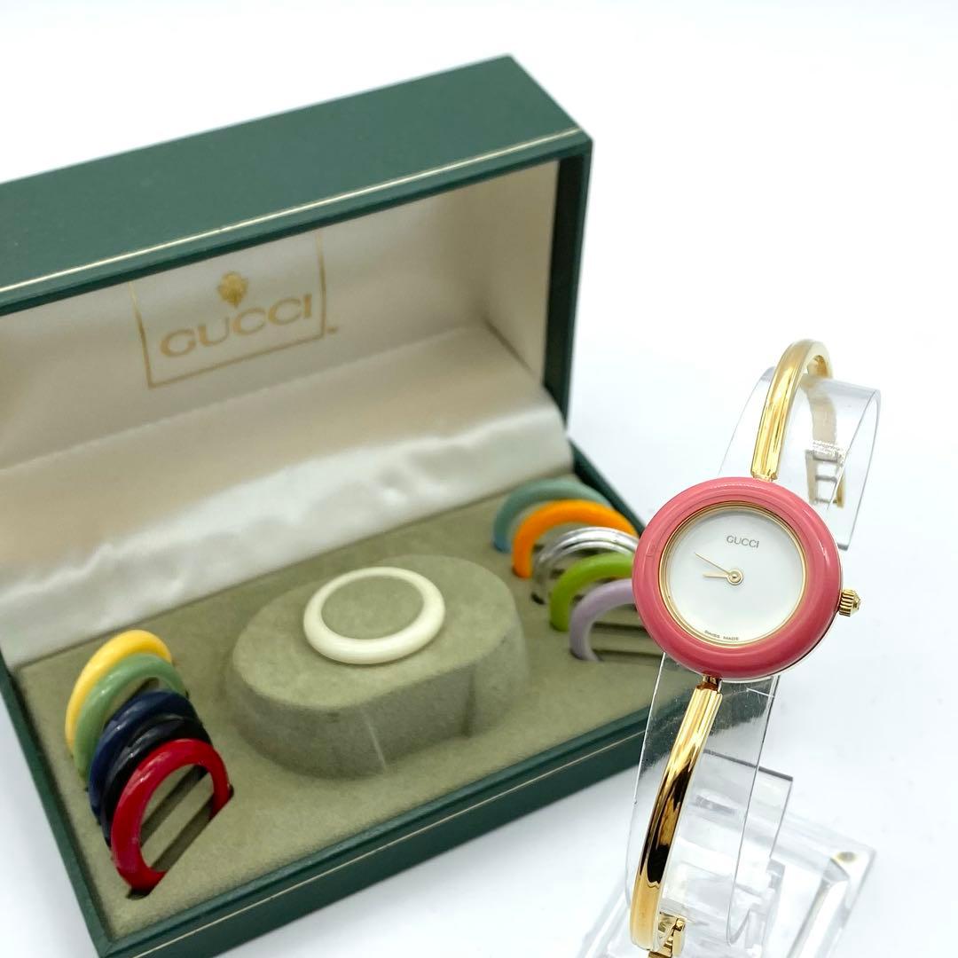良品☆稼働 グッチ チェンジベゼル Sサイズ 新品電池 レディース腕時計
