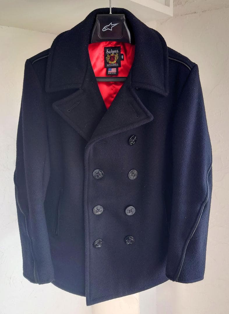 Schott ショット レザーパイピング ピーコート 40 L相当 USA 美品
