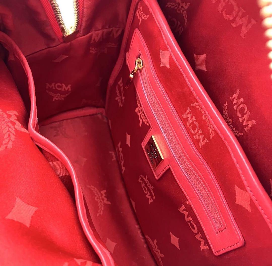 MCM スタッズ リュック レッド 】N79 エムシーエム ブランド 赤 - メルカリ