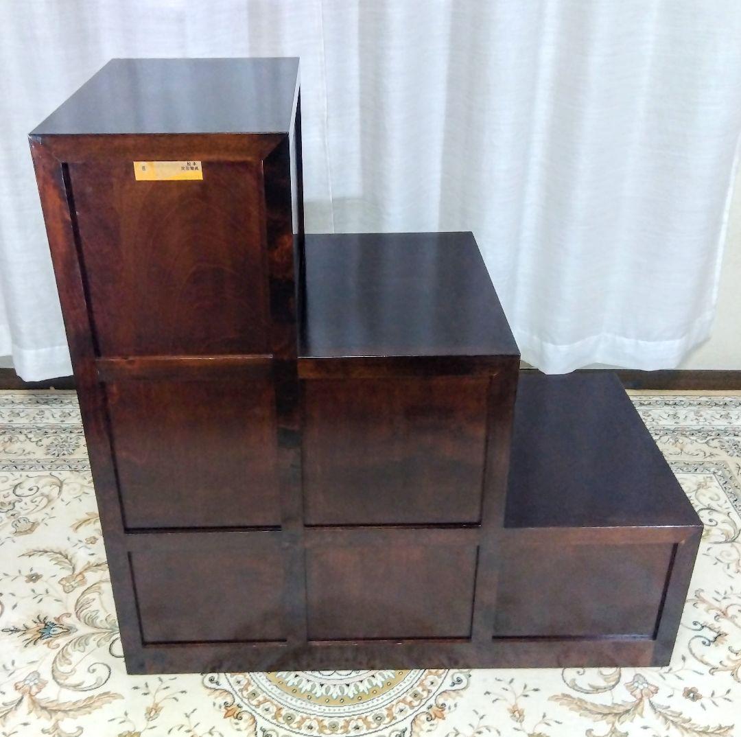 松本民芸家具】階段箪笥 ミズメザクラ無垢材 職人彫り込みサイン 時代