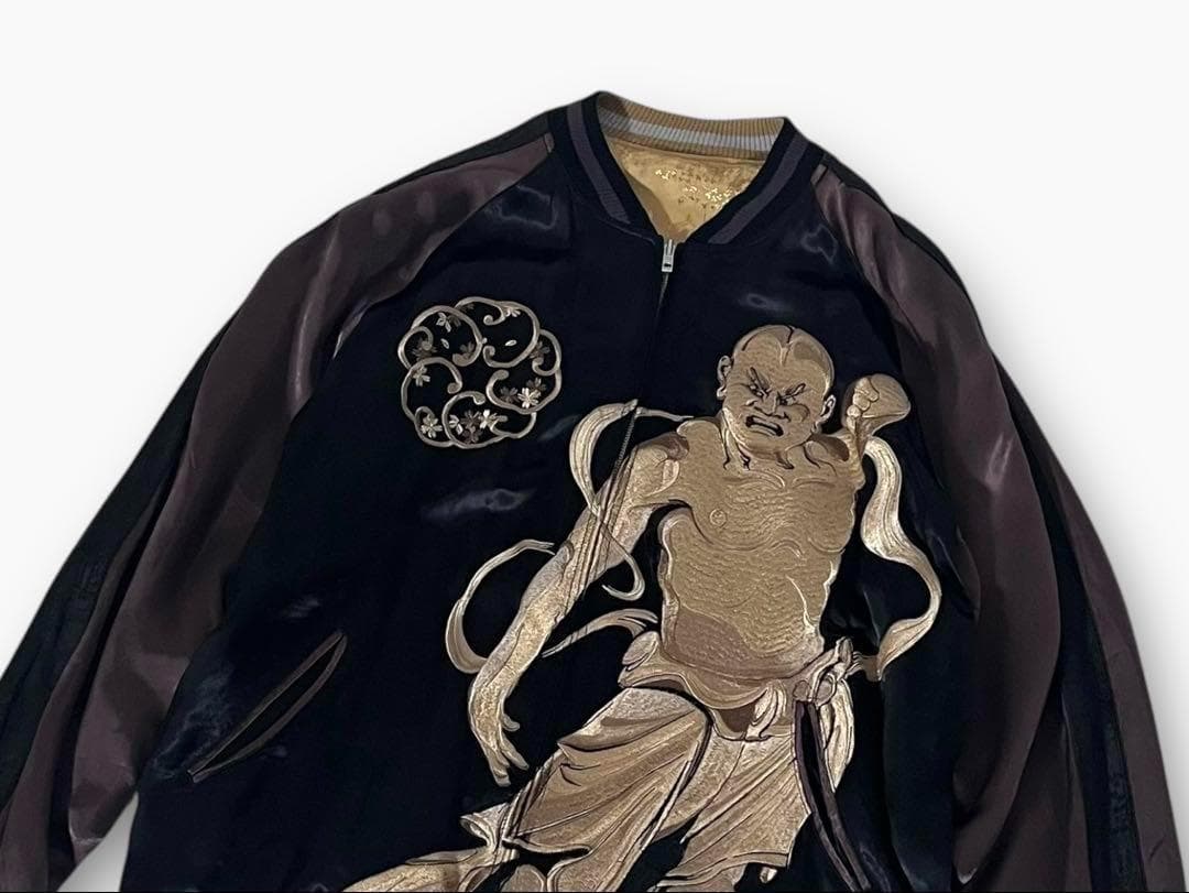 良品】花旅楽団 スカジャン リバーシブル 金剛力士 和柄 刺繍プリント