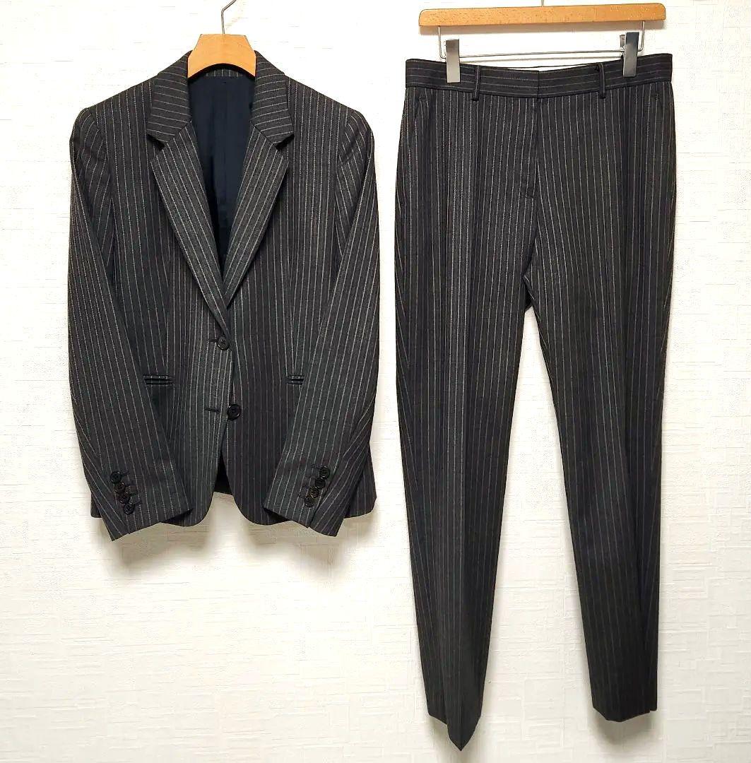 ポールスミス　レディース　パンツスーツ　グレー　ピンクストライプ ポールスミス ウールシルク パンツスーツ ストライプ 裏地花柄 グレー