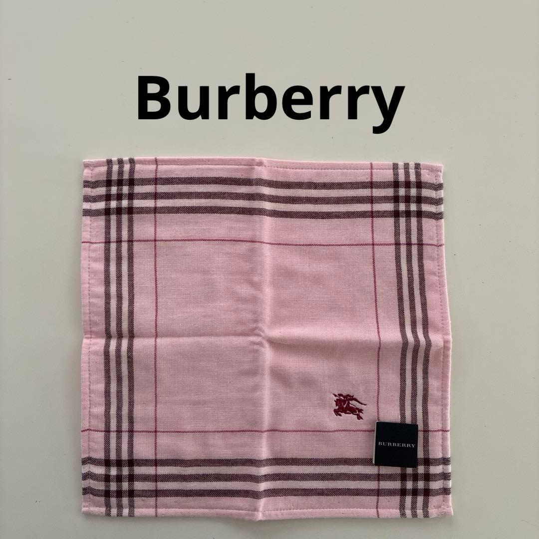 バーバリー チェック柄 タオル ハンカチ ピンク - メルカリ