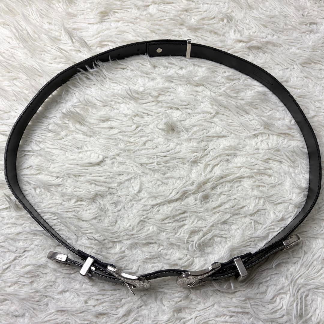 良品 TOGA VIRILIS ブラック レザーベルト シルバー ダブルバックル