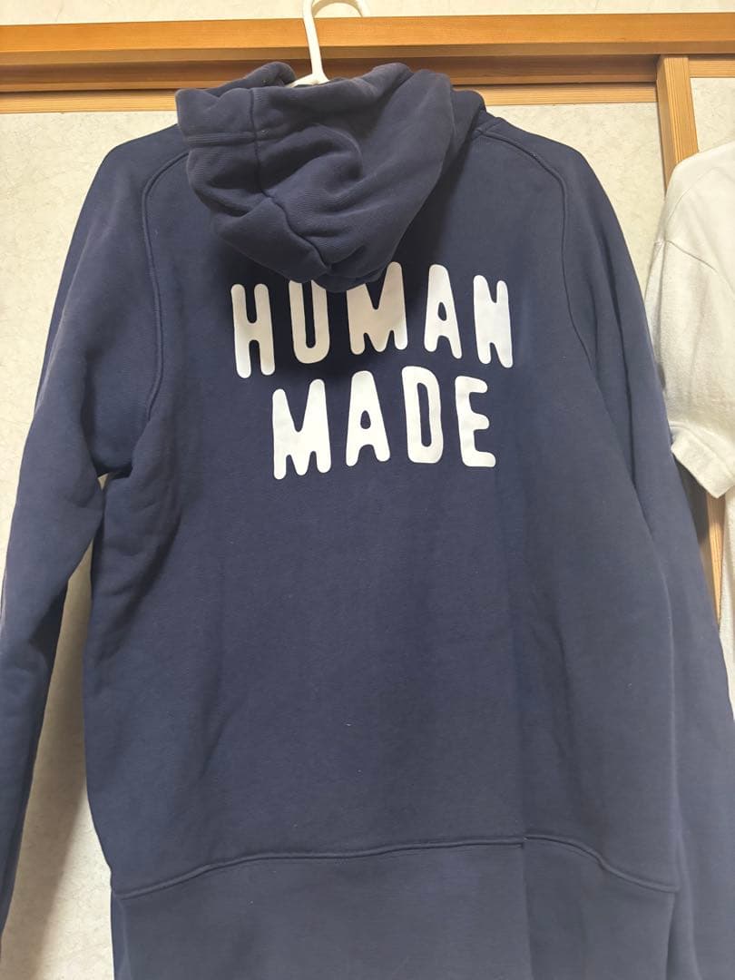 HUMAN MADE フード付きパーカー ネイビー - メルカリ