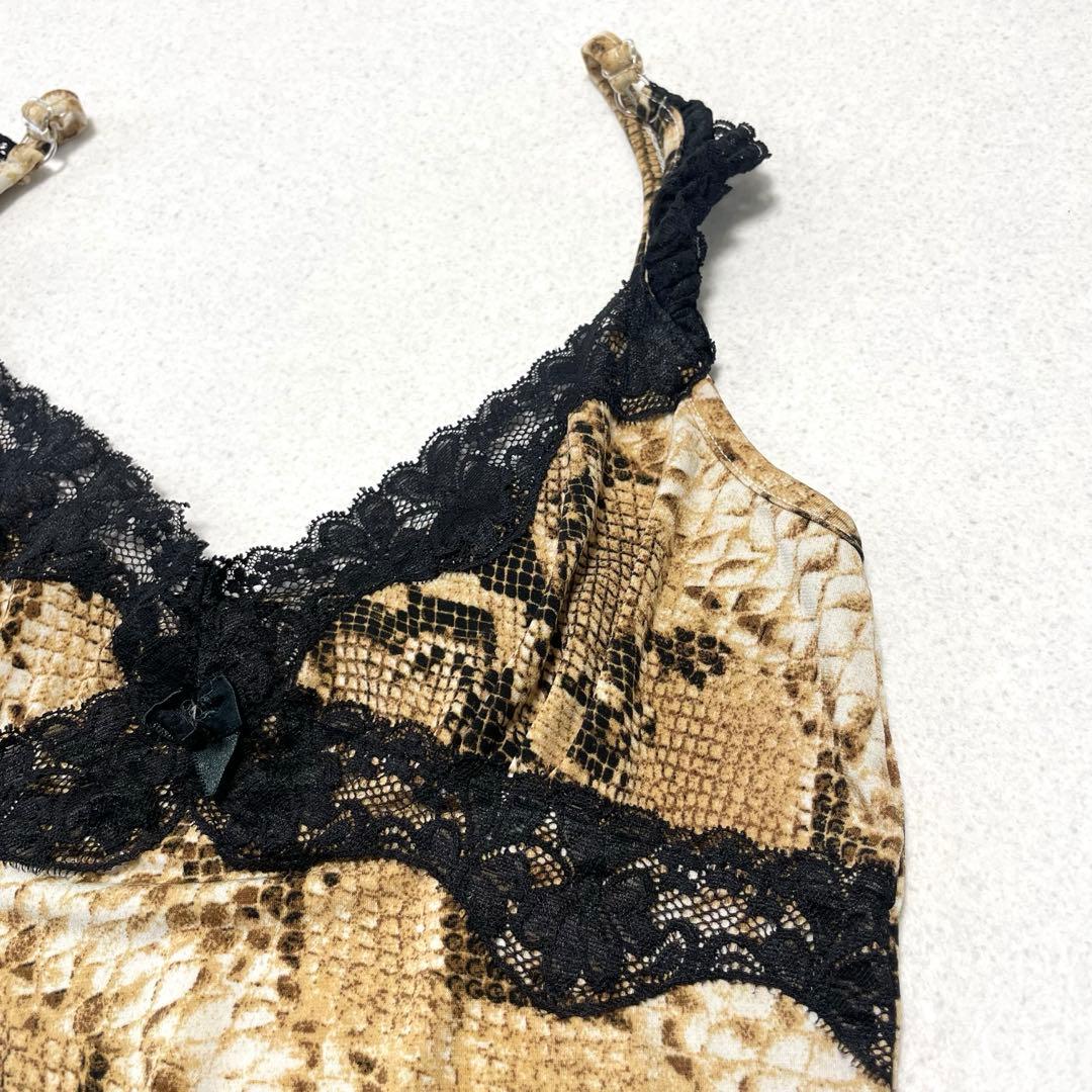 パイソン柄 キャミソール 平成ギャル y2k レース - メルカリ