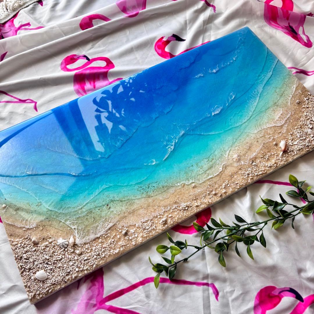 『okinawaの海を感じる』オーシャンレジンアート／杉板30×60 レジンアート体験 手ぶらで気楽に楽しむ♪お好みのデザインを選んで