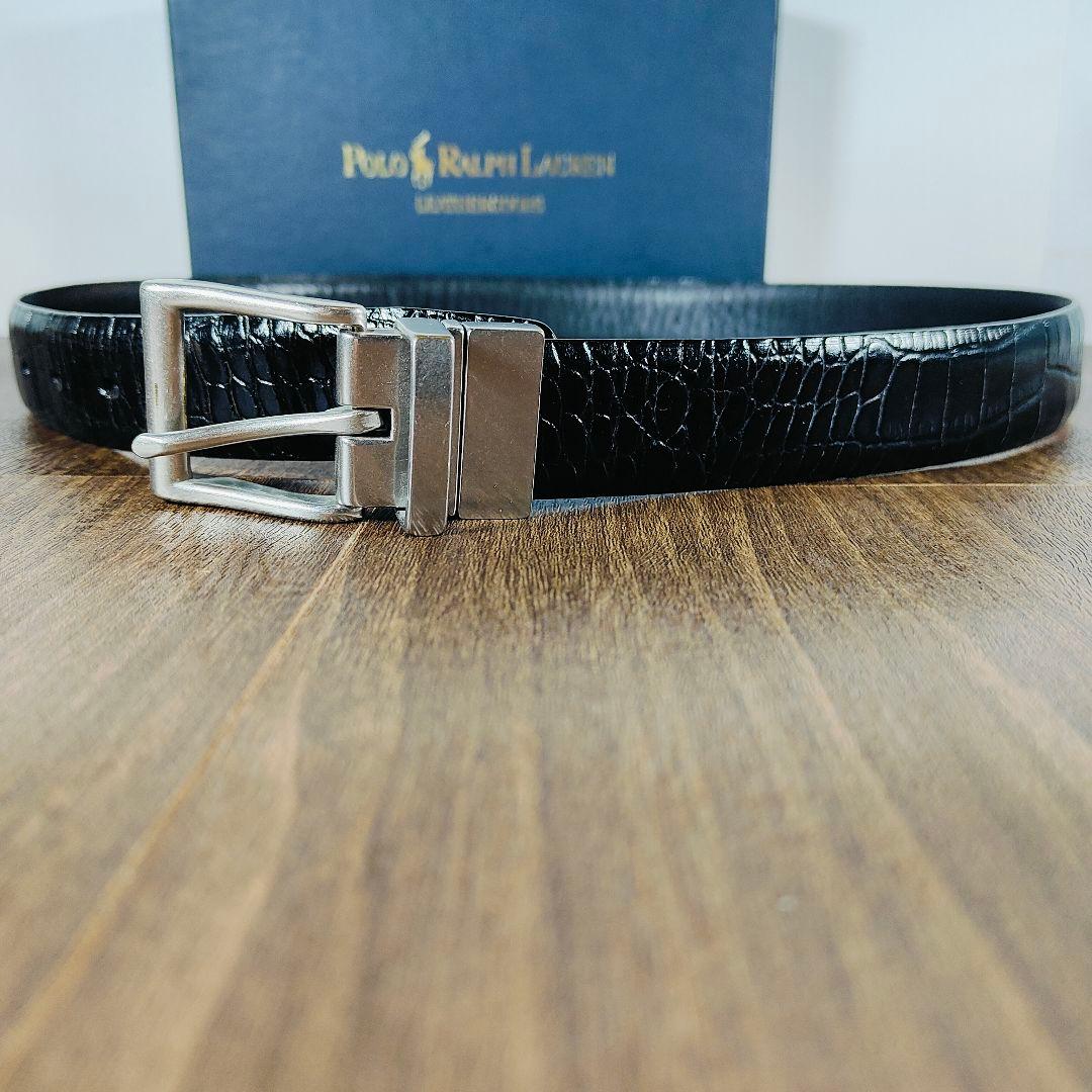 極美品】ポロラルフローレン クロコダイル型押し 高級ドレスベルト