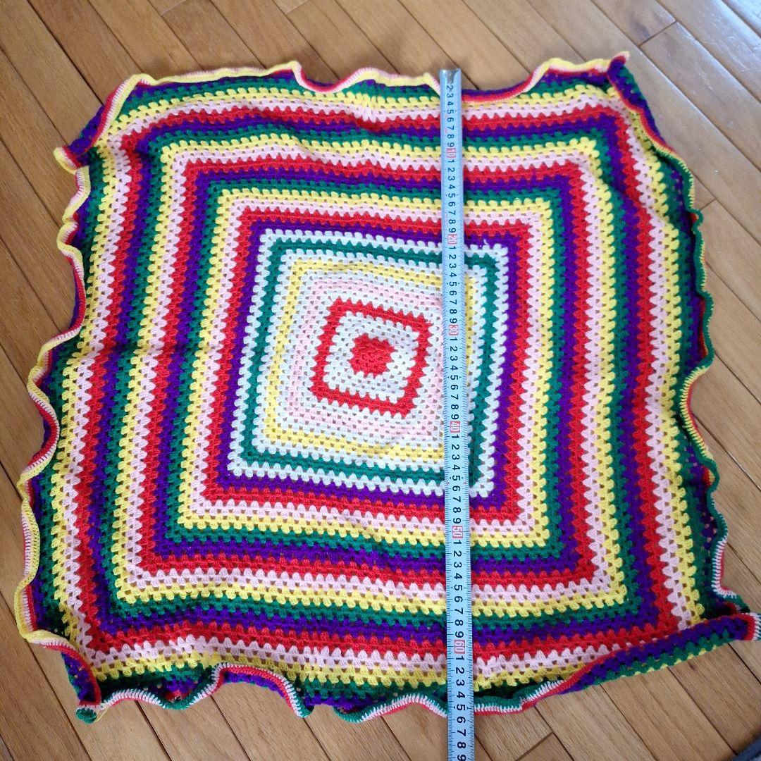 手編み ブランケット かぎ針編み ハンドメイド カラフル 毛糸 膝掛け