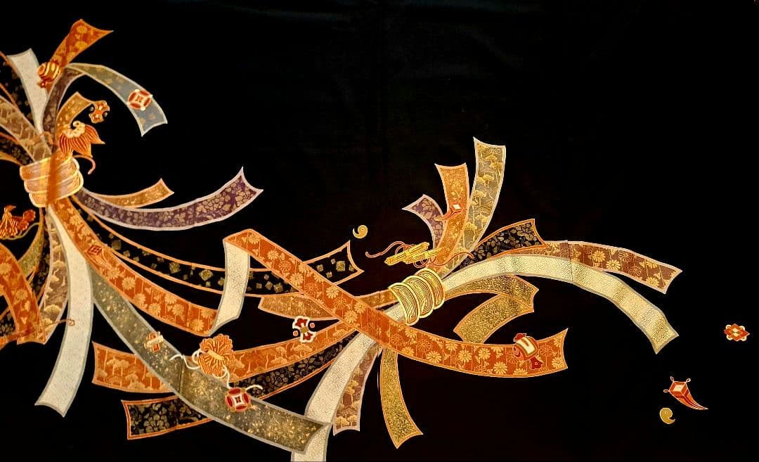 美品❇️豪華金彩手描き駒刺繍 黒留め袖 比翼仕立て 五つ紋 フルセット