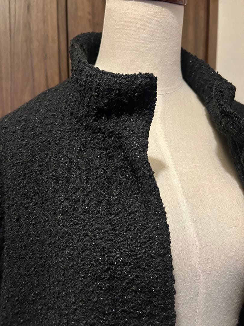 AP STUDIO ツイード黒ジップアップジャケット スタンドカラーブルゾン