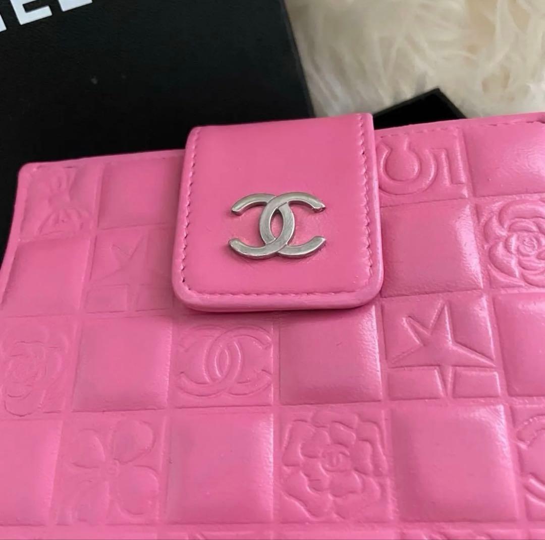 希少 シャネル CHANEL 二つ折り 財布 アイコンライン ピンクグリーン