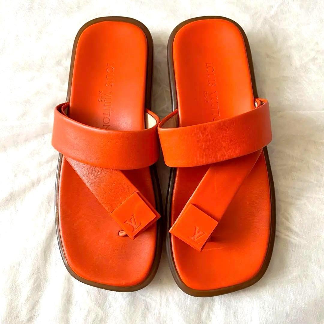 LOUIS VUITTON 美品✨オレンジ レザー トングサンダル 22.5cm