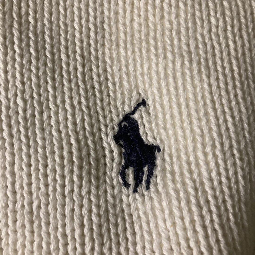 90sポロラルフローレン 刺繍ロゴ ホワイト コットンニット 正規代理